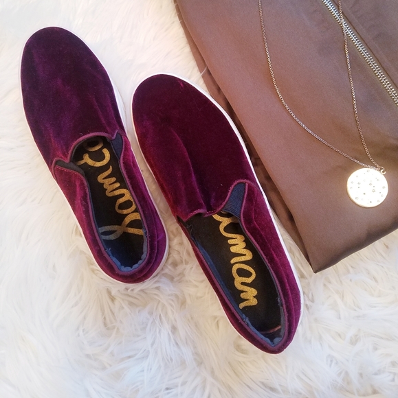 Sam Edelman Shoes - Sam Edelman burgundy velvet slip on sneakers